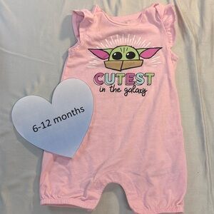 Star Wars - 6-12M - Pink Baby Sleeveless Yoda One piece Romper